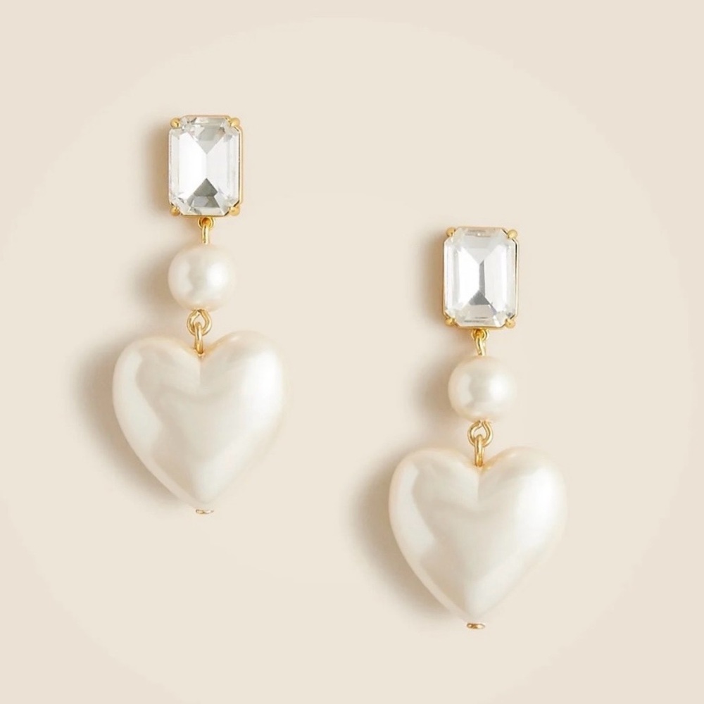 J. Crew Gold-Tone Crystal & Pearl Heart Drop Earrings - White